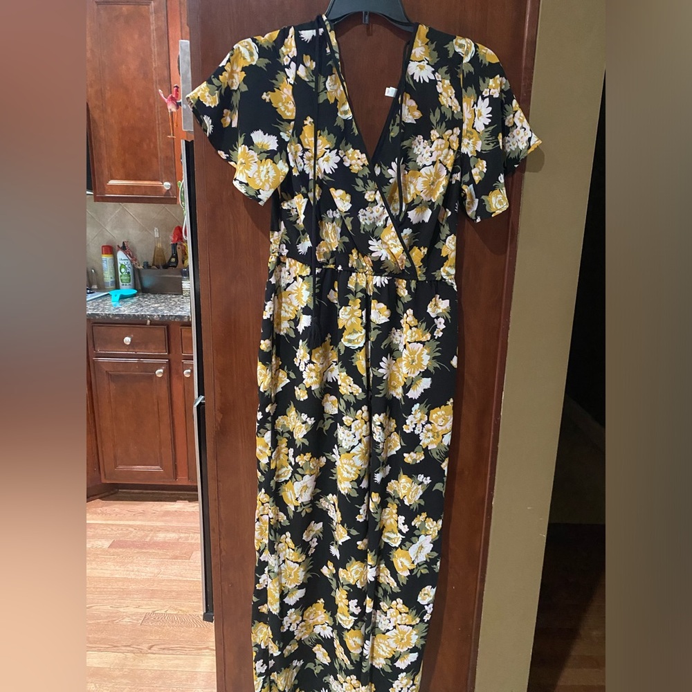 Xhilaration Black and Yellow Floral Jumpsuit